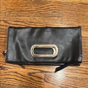 Black Leather Clutch with Silver Accent